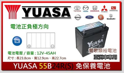 ☆新北鶯歌電池☆實體店面 YUASA 55B24RS 免保養汽車電池 TECEL VIOS WISH 豐田