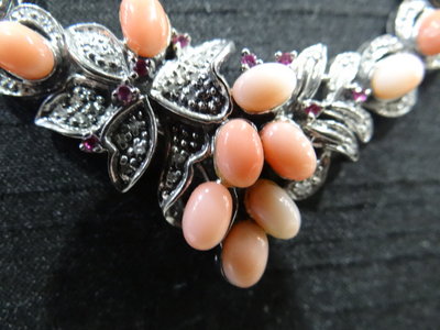立榮藝品  母親節禮物-5 頂級天然粉紅珊瑚鑲寶石項鍊 特惠價 免運費!