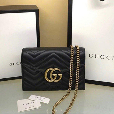 GUCCI GG Marmont  黑色 牛皮 肩背包 鍊條包 474575 DRW1T 1000