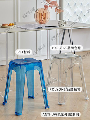 北歐輕奢塑料透明家用加厚可疊放圓凳簡約客廳板凳餐椅風車凳子-kby科貝