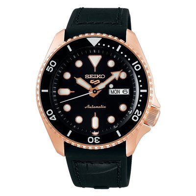 【金台鐘錶】SEIKO精工 5號盾牌 機械錶 潛水表 動力儲存41小時 (玫瑰金膠帶水鬼) 43mm SRPD76K1