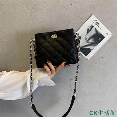 CK生活館 優品閣 韓版包包女包高級感菱格小方包包時尚斜挎鏈條包側背包鏈帶包