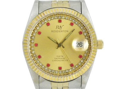 [專業] 石英錶 [ROSDENTON 8271G] 勞斯丹頓蠔式半金[金色面+日期]/時尚錶