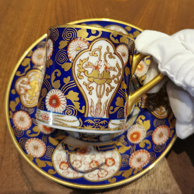 日本回流其泉重描金手繪伊萬里開窗帝王藍咖啡杯紅茶杯下午茶杯