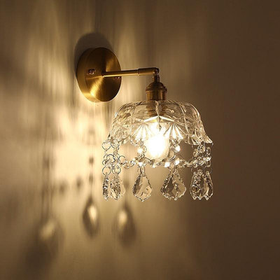 北歐復古黃銅玻璃水晶壁燈簡約現代床頭燈陽臺水晶燈玄關過道走廊吊燈