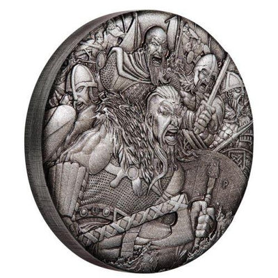 【海寧潮現貨】圖瓦盧2023年戰爭系列2維京人2盎司仿古高浮雕銀幣