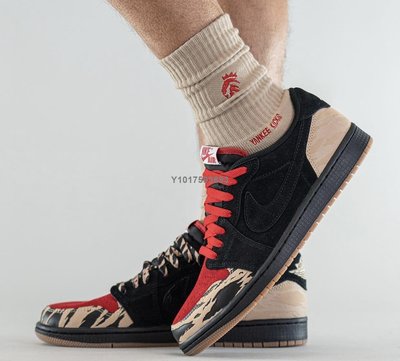 Air Jordan 1 Low 黑紅 虎紋 低幫休閒百搭滑板鞋 DN3400-001男鞋