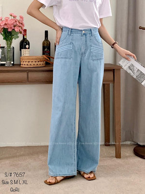 【莉莎小屋】💝正韓 Korea 春款新品(代購)✈口袋三條牛仔寬褲👚👖E890430