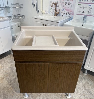 76X57白玉色人造石洗衣槽+胡桃木櫃(德浦家具)