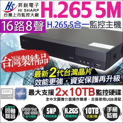 昇銳 HS-HQ6321 台灣晶片 16路 H.265 500萬 5MP AHD 1080P 類比 手機遠端 監控主機