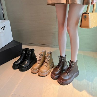 真皮短靴DANDT時尚牛皮鬆糕厚底後拉鍊馬丁短靴（22 SEP kat）同風格請在賣場搜尋-歐美女鞋