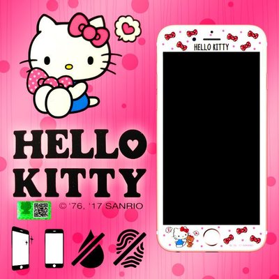 出清 9H滿版 Hello Kitty 正版授權 4.7吋 iPhone 6/6S/7/8/SE 彩繪玻璃手機螢幕保護貼