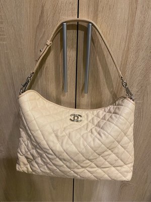 CHANEL 香奈兒 荔枝皮 米色皮穿鍊 楊丞琳包 肩背包 斜背包 手提包