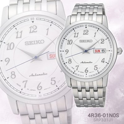 SEIKO PRESAGE 星期日期機械腕錶(白/39mm) 4R36-01N0S 國際碼：SRP331J1