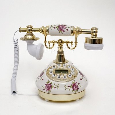 INPHIC-陶瓷座式電話機時尚田園電話民國仿舊復古座機固話機歐式按鍵電話