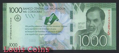 【Louis Coins】B608-NICARAGUA--2016尼加拉瓜紀念紙幣1.000 Cordobas