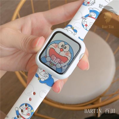 臺灣賣家  夏新Applewatch1-6代SE卡通哆啦A夢可愛蘋果手錶帶太空人矽膠