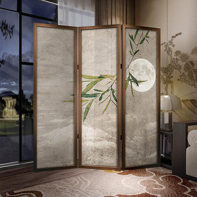 現代中式竹子入戶折疊屏風隔斷客廳移動遮擋房間書房裝飾實木折屏~小滿良造館