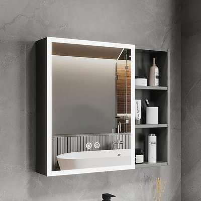太空鋁浴室鏡掛墻式美妝收納鏡箱衛生間鏡子帶燈除霧梳妝鏡 自行安裝