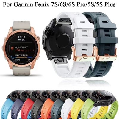 森尼3C-Garmin fenix7S 6S 5S 5S Plus 錶帶玫瑰金扣矽膠錶帶佳明garmin 6S Pro替換腕帶-品質保證