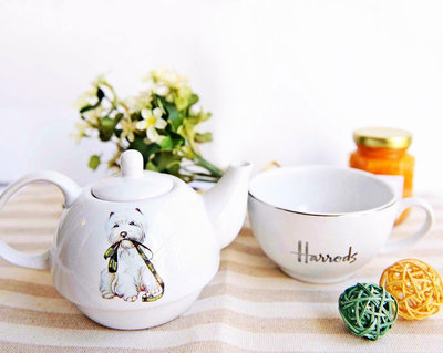 茶藝師 英國哈羅斯陶瓷harrods茶具小狗熊套裝馬克杯情侶杯咖啡杯茶壺