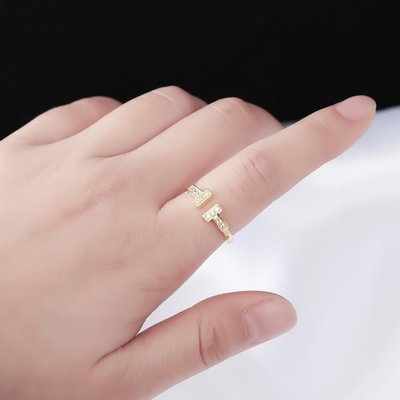 SWEET COVE~滿鉆雙T開口戒時尚個性食指指環小眾設計感簡約冷淡風釘子戒指女