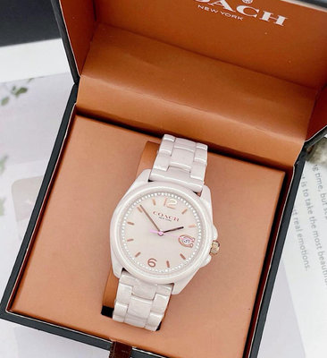 COACH Greyson 粉色錶盤 粉色陶瓷錶帶 石英 女士手錶 14503926