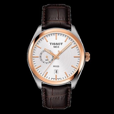 Tissot 天梭PR100系列皮帶雙時區石英男腕錶 T1014522603100