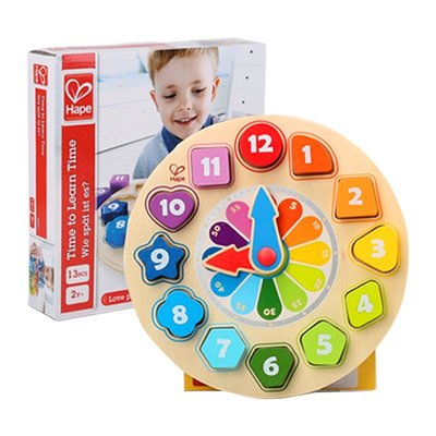 熱銷 Hape積木拼圖拼插配對時鐘木鐘模型木質玩具1~3歲寶寶兒童早教可開發票