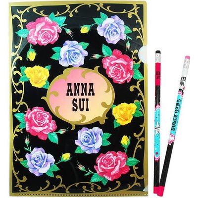 【∮魔法時光∮】ANNA SUI 安娜蘇 經典薔薇文件夾/檔案夾+DOLLY GIRL鉛筆組(2支)