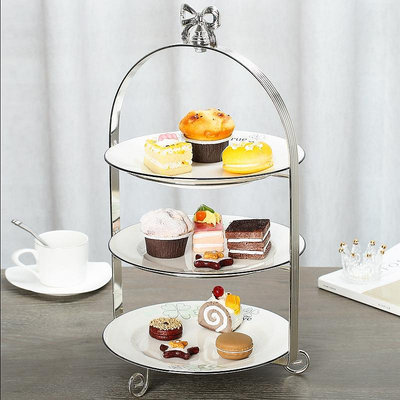 歐式雙層水果盤客廳創意三層蛋糕架甜品糖干果盤下午茶陶瓷點心盤