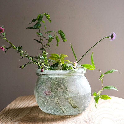 手工藝術玻璃器皿花瓶花器裝飾擺件磨砂霧面北歐日式禪意