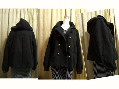 H&M毛料連帽雙排釦短大衣（可愛版型）L