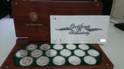 玉禪閣~千禧年2000年澳洲雪梨奧運-銀幣16枚-含木盒 保證書