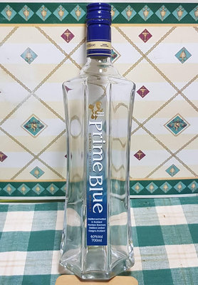 空酒瓶 花瓶 花器 擺飾 紳藍 Prime Blue 300ml 經典調和威士忌 六角形瓶底 尺寸：5.5x6.5x24cm
