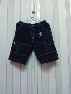 買5送1零碼童裝 小中中mini-j 男大童青少年深藍 車縫線五分短中褲 約155適穿