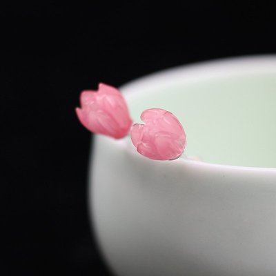天然粉色貝殼白玉蘭花耳環S925銀耳釘氣質網紅中國風耳飾古風蓮花