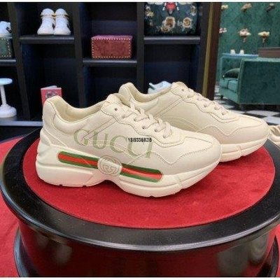 【正品】Gucci Rhyton 雙G印花大Logo 復古 老爹 情侶款 綠紅綠潮鞋
