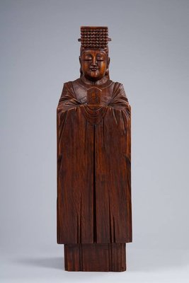 【啟秀齋】陳漢清 天上聖母 樟木雕刻 2010年創作 附作品保證書 高約81公分 媽祖