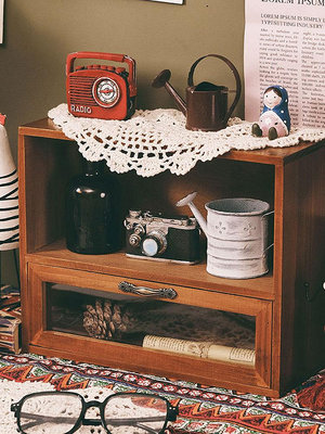 木質柜創意復古桌面辦公室收納盒抽屜式護膚化妝品香水整理置物架