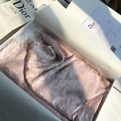 Dior/迪奧圍巾新款雙面LOGO印花真絲羊絨圍巾粉色