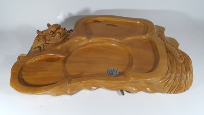 [銀九藝] 早期 檜木雕 蟠龍 茶盤