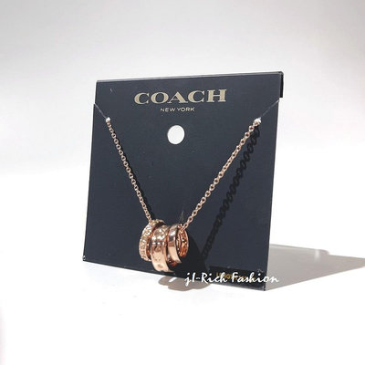 COACH 玫瑰金色經典C字3環設計+水鑽造型項鍊 #C1902