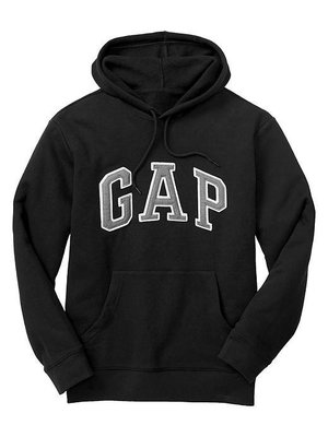【Gap】男裝大人黑色Logo棉質刷毛長袖連帽T恤 帽T 連帽套頭衛衣 黑色