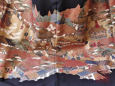 【熱賣精選】【大姐】逸品日本中古正裝和服作家物全金彩物風景柄五紋黑留袖