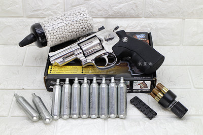 台南 武星級 WG 2.5吋 左輪 手槍 CO2槍 銀 + CO2小鋼瓶 + 奶瓶 ( 左輪槍SP708BB槍BB彈玩具