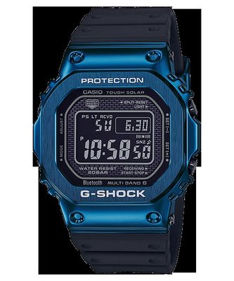 【金台鐘錶】CASIO卡西歐G-SHOCK 不鏽鋼搭配樹脂 藍牙 六局電波 太陽能(藍X黑) GMW-B5000G-2