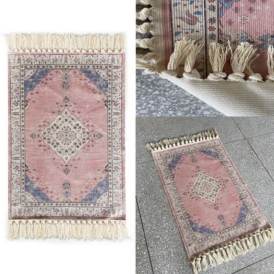 地墊復古紅色波斯民族風手工打結流蘇編織棉麻床邊地毯沙發茶幾門地墊