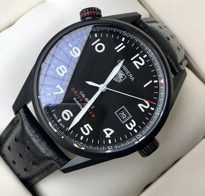 TAG HEUER Carrera Calibre 5 Automatic 黑色錶盤 黑色皮革錶帶 男士 自動機械錶 WAR2A80.FC6337