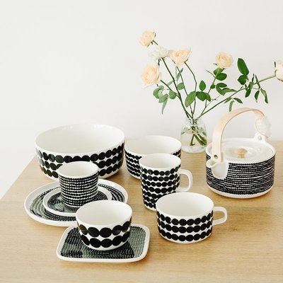 下殺-馬克杯芬蘭進口Marimekko波點馬克咖啡杯茶壺盤子飯碗Rasymatto陶瓷餐具~特賣